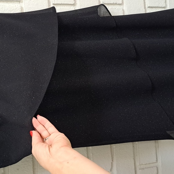 R & M Richard's Formal Black Silver Speckle Ruffled Midi Dress. Size 6P NWOT - Picture 3 of 9